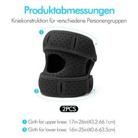 Pack of 2 Wellness Patella Knee Brace, Knee Brace for Stress Reduction, Adjustable Knee Support, Stabilising Knee Aid, Breathable Knee Splint for Runner's Knee, Jumper Knee (Black)