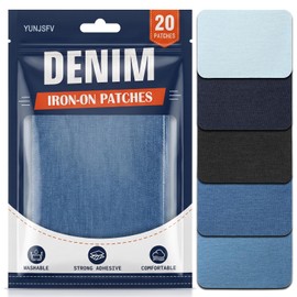 Iron on Patches for Jeans, 20pcs Denim Patches for Inside Jeans, Fabric Repair Kit for Ripped Jeans, Pants, Knees, Inner Thigh & Clothing, 5 Colors, 3" by 4-1/4"