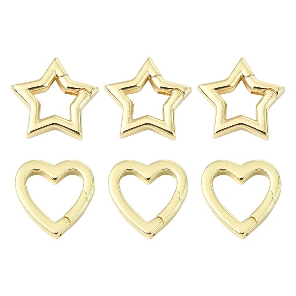 Stiesy 6 Pcs 2 Style Brass Spring Gate Rings Clasp