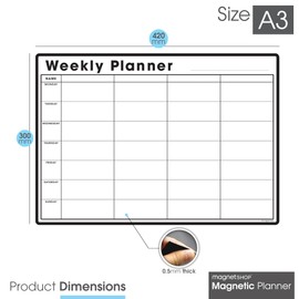 TMS A3 Magnetic Weekly Planner Whiteboard for Fridge | Dry Wipe Meal Planner, Calendar or Memo Board | Plan Family or Business Tasks | Dry Erase To Do List Magnet | with 4 Dry Erase Pens [30 x 42cm]