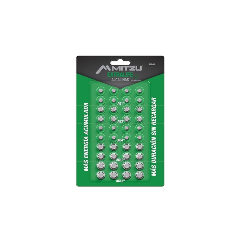 Kit 40 Pilas Alcalinas Tipo Botón 1.5Vcc | AG1, AG3,