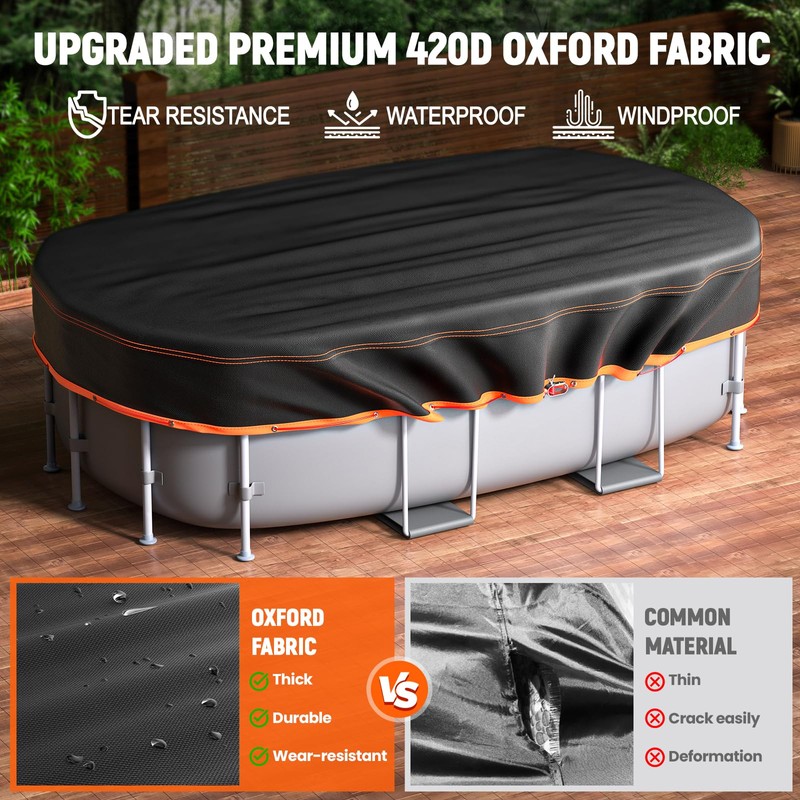 12x18FT Oval Pool Covers,for Rectangular Frame Pools with Winch and