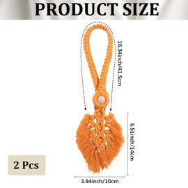 CREATCABIN 2Pcs Rope Curtain Tiebacks Boho Rustic Leaf Curtains Tie Backs Bohemian Curtain Holdbacks Hand-Woven Soft Drapes Decorative Wooden Bead Clutch Curtains Buckle for Home Window Orange 16.3in
