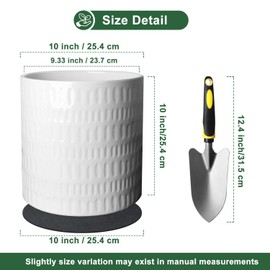 YUFDA 10 Inch Plant Pot，Ceramic Planter with Drainage，Large Planters for Indoor Plants,Indoor&Outdoor Plant pots,Ceramic Flower pots，Cylinder Flower Planter Pot（Pure White）