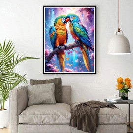 DPHERO DIY Parrots Diamond Painting Kits for Adults,5D Lovers Diamond Art Kits for Beginners,Round Full Drill Flowers Diamond Painting Art,DIY Painting by Numbers Diamond Art Painting 12x16 inch