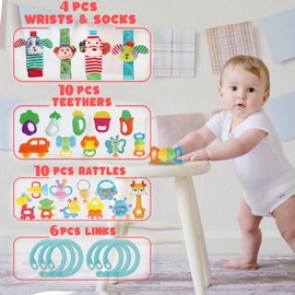 Cocurb 30 Pcs High Contrast Baby Toy Gift Set for Infants Rattles Teething Toys and Wrist Socks Suitable for 6 Months Perfect Baby Gift for Boys and Girls