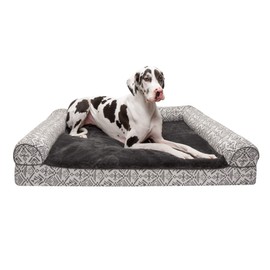 Furhaven Pet Bed for Dogs and Cats - Plush and Southwest Kilim Decor Sofa-Style Cooling Gel Foam Dog Bed, Removable Machine Washable Cover - Boulder Gray, Jumbo Plus (XX-Large)