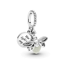 CIlight Glow-in-the-Dark Firefly Pendant Dangle 925 Sterling Silver Charms Fit for All Brand Bracelet Jewelry Gifts for Women (Silver)