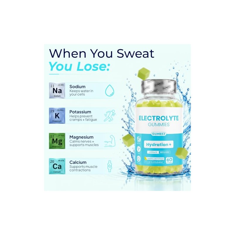 Electrolyte Gummies, Hydration+ Support, Lemon & Lime Flavour, Vegan Electrolyte