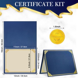 Spakon 112 Pcs Certificate Kit Include Graduation Certificate Holders 12.01" x 19.06" Diploma Covers 8.5" x 11" Certificate Paper Diploma Paper with 40 Pcs Certificate Seals Stickers(Blue, Simple)