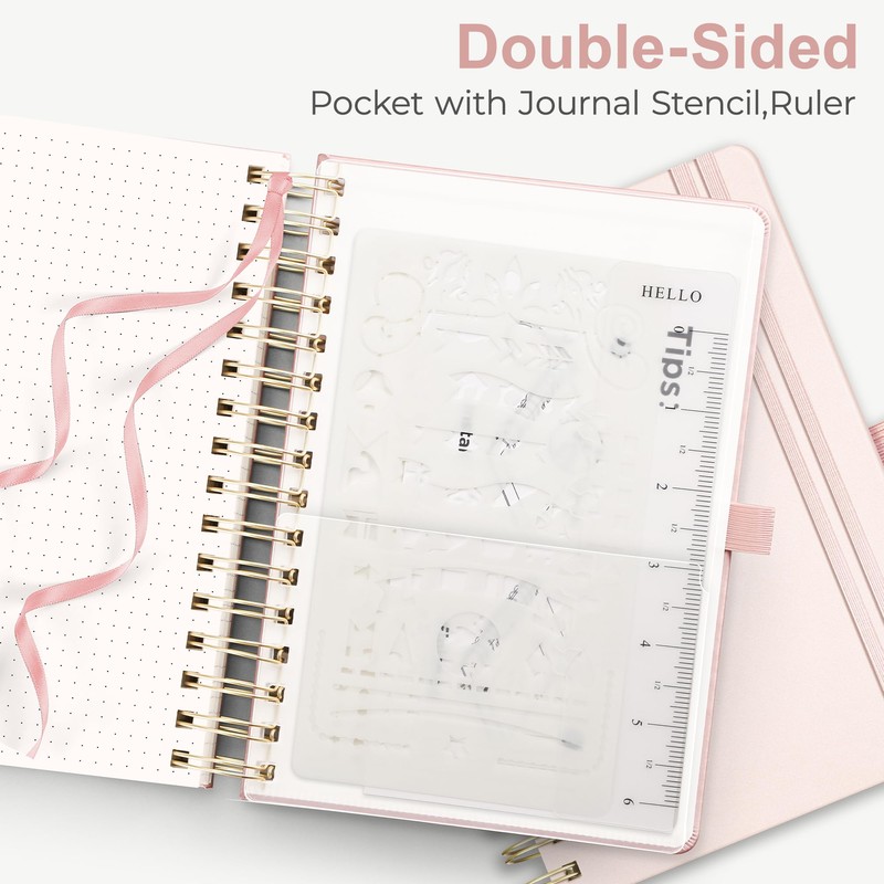 RETTACY Notebook A5 Bullet Dot Journals-Hardback Leather Grid Dotted Journal,Spiral