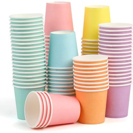 VEYLIN Small Disposable Paper Cups,120 Pieces 2 Ounce Mini Colored Paper Cups for DIY Party Hot and Cold Drinks