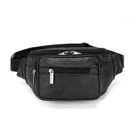 leather Fanny pack, Outdoor travel waist Pack Cowhide Leather Large Size 2 Pockets waist bag.Suitable for outdoor mountaineering, travel, camping, cycling, running, etc.（black-E）