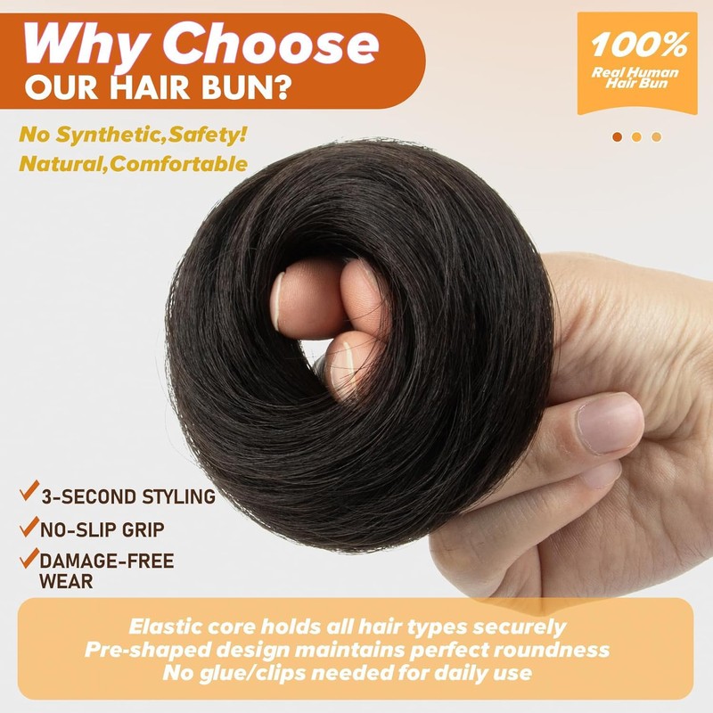 PORSMEER 30g Human Hair Messy Bun Hair Piece 100% Real