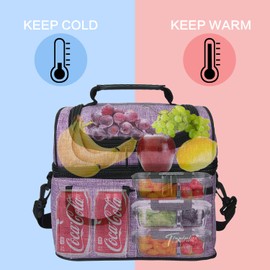 Tirrinia Insulated Lunch Bag, Leakproof Thermal Bento Cooler Tote for Women and Men, Dual Compartment with Shoulder Strap, 10.2" x 7.5" x 9", Purple
