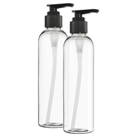 ljdeals 8 oz Clear Plastic Bottles, Empty Pump Bottles, Refillable Containers for Shampoo, Lotions, Cream and More, Pack of 2, BPA Free, Made in USA