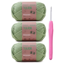Mooaske 3 Pack (3 x 50g) Crochet Yarn with Crochet Hook - Worsted Medium Yarn for Crocheting - Easy-to-See Stitches Cotton-Nylon Blend Beginner Knitting Yarn for Adults and Kids