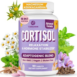 Cortisol Supplements for Women, 16 IN 1 Cortisol Detox for Women with Magnesium, Ashwagandha, L-Theanine & Probiotics, Cortisol Reducer Manager for Hormone Balance, Mood &Digestion, Vegan, 90 Tablets