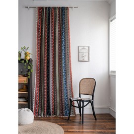 USTIDE Bohemian Striped Ethnic Curtain Moroccan Geometric Aztec Curtains Indian Style Window Treatments with Tassels Decor Rod Pocket Half Shade Curtain 63 Inches Long