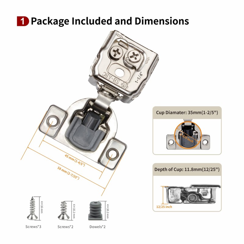 STIANC 50 Pack 1 1/4" Overlay 3D Soft Close Hinges