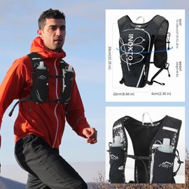 IX INOXTO Running Vest for Women Men, Adjustable Chest Straps Running Hydration Vest Backpack with 500ml Soft Flask, Lightweight Breathable Reflective Running Vest for Trail Running Hiking(Black)