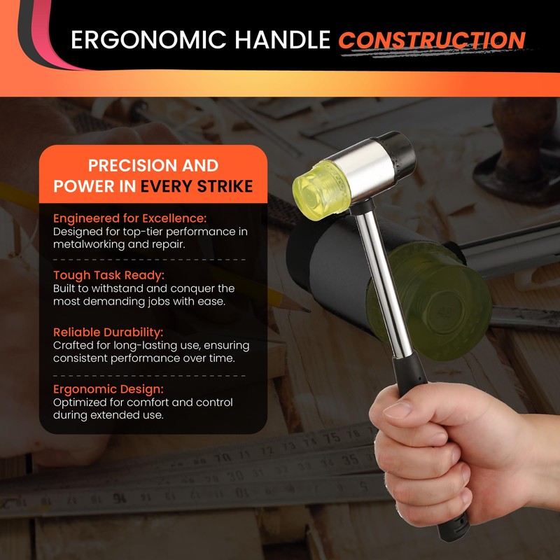 16oz Rubber Mallet Hammer Set with 35mm Double Faced Soft