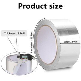 Aluminum Foil Tape 2 Inch 65 Ft 3.9 Mils High, High Temperature Heavy Duty Insulation Tape for Air Ductwork, Dryer Vents, HVAC & Patching