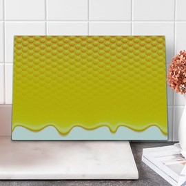 Ambesonne Honeycomb Cutting Board, Yellow Pattern with Honeycomb Hexagons and Honey Drips, Decorative Tempered Glass Cutting and Serving Board, Large Size, Yellow Earth Yellow