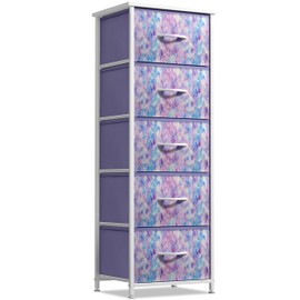 Sorbus Fabric Dresser for Kids Bedroom - Chest of 5 Drawers, Tall Storage Tower, Clothing Organizer, for Closet, for Playroom, for Nursery, Steel Frame, Fabric Bins - Wood Handle (Tie-dye Purple)