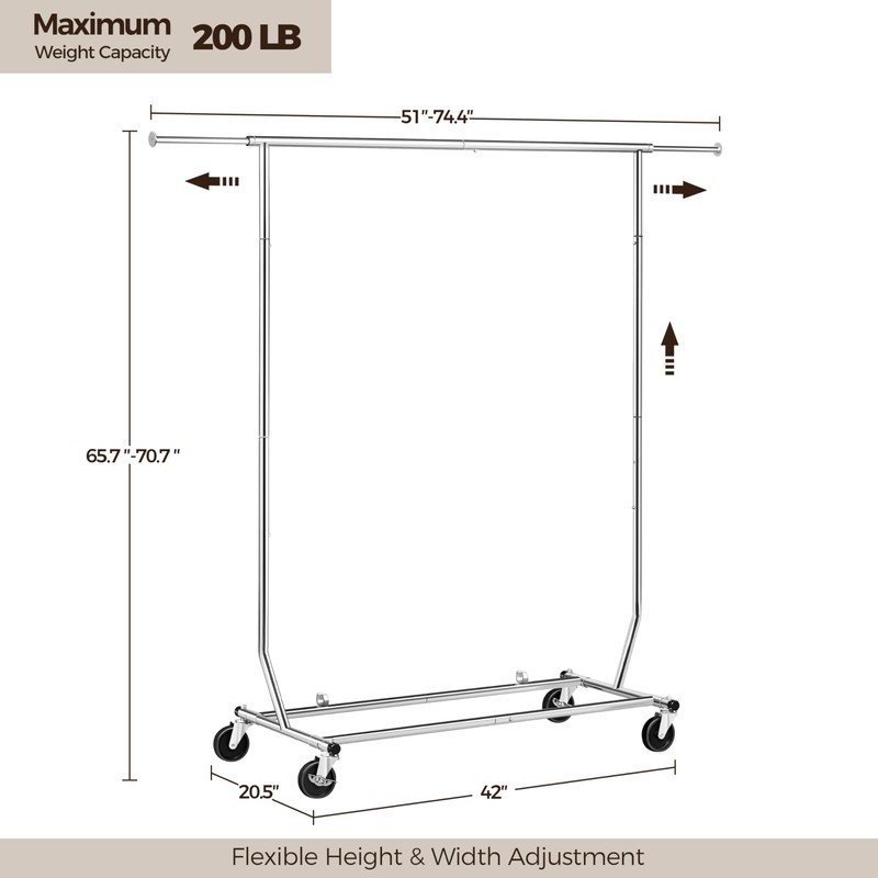 Yaheetech Clothes Rack with Wheels, Heavy-Duty Clothing Organizer, Adjustable Commercial