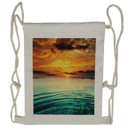 Lunarable Ocean Drawstring Backpack, Small Boat at Distance Coast, Sackpack Bag