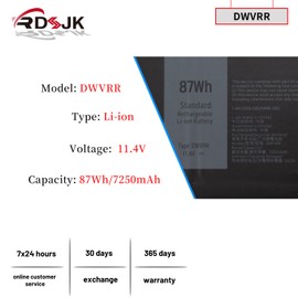 DWVRR Laptop Battery for Dell Alienware X15 R1 R2 X17 R1 R2 P48E Inspiron 16 7620 2-in-1 P119F P119F001 Alienware X15 R1 NAWX15R101 X17 RTX 3080 P48E Series 817GN 0817GN NR6MH 0NR6MH 0017GN 11.4V 87Wh