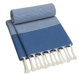 Heré Mood 100% Recycled Cotton Hammam Towel - 90 x 170 cm Beach Towel, Sauna Towel, Bath Towel, Absorbent & Quick Drying Sauna Towel, Set of 1/2, Prewashed - Large and Light (2, Blue)