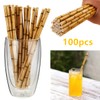 Bamboo Straws for Drinking, 100 Pack Disposable Yellow Bamboo Pattern