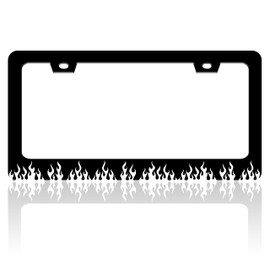 Black and White Flame License Plate Frame Fire License Plate Holder for Front or Rear Car Tags Stainless Steel Funny Car Decoration with Screws 6.3 X 12.2 in