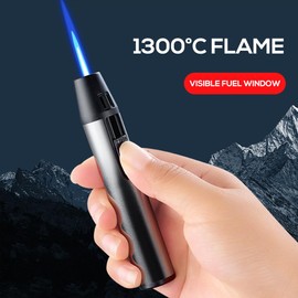 Mini Torch Lighter Windproof Jet Blue Flame Lighters Compact Portable with Gas Window Refillable Butane Torch for Candle Craft Outdoor BBQ Grill (Butane Not Included)(Black&Green)