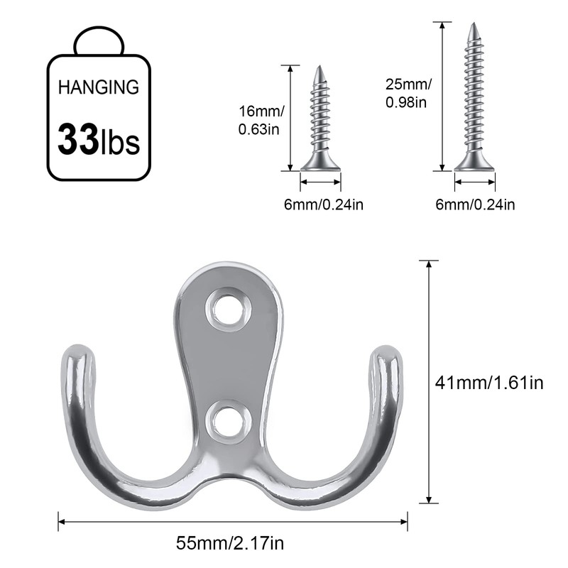 Bolatus Pack of 12 Coat Hooks, Double Wall Hooks, Retro