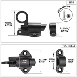 Ruidee Pack of 4 Automatic Door Latch Black Aluminium Spring Lock with Screws Spring Latch Lock Automatic Locking Lock Bolt for Windows, Gates (FJMS/Black)