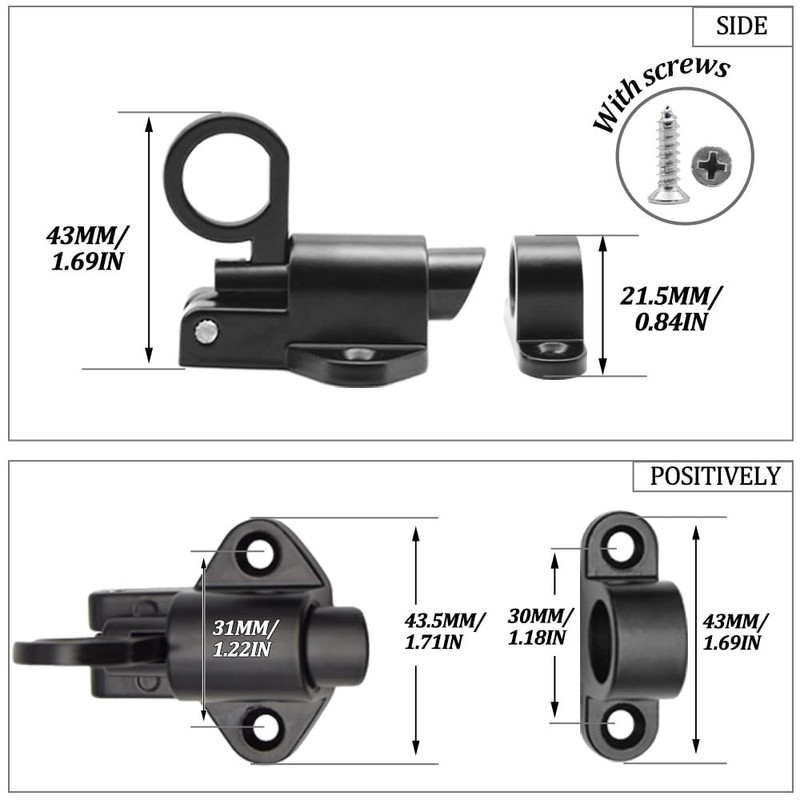 Ruidee Pack of 4 Automatic Door Latch Black Aluminium Spring
