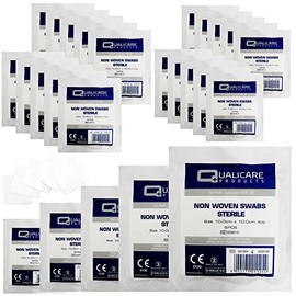 Qualicare None Woven 4PLY Sterile Gauze Medical Swabs Single Pack, 10cm x 10cm Sqaure - 25 Pack (125 Swabs)