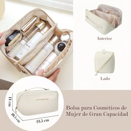 Bolsa de Cosméticos de Viaje, Bolsa de Maquillaje de Cuero Impermeable, Neceser Cosmetiquera Mujer, Makeup Bag de Viaje Portátil, Estuche para Maquillaje de Gran Capacidad,con Múltiples Compartimentos