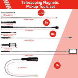 6 in 1 Multi-Function Magnetic Tool Set with Light - 8LB Telescoping Pickup Tool, Flexible Magnet Stick, Inspection Mirror & 4-Pocket Belt Pouch | for Mechanics & DIY Automotive Repair