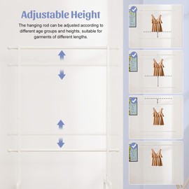 Vilaxing Kids Clothing Rack Bamboo with 2 Storage Baskets and 2 Adjustable Hanging Rods,Child Garment Rack,Dress up Rack for Playroom,Toddlers Bedroom (White)
