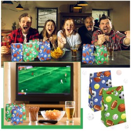 30 Pieces Paper Party Gift Bags for Sport Candy Goodie Bags Soccer Baseball Football Basketball Sports Themed Design for Birthday Sport Party Favor Supplies Decorations, 9.45 x 5.12 x 3.15 Inches