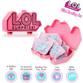L.O.L. Surprise ! Jewellery Box For Girls, LOL OMG Dolls Jewellery Series Storage Box with 24 Accessories Inside Including Hair Clips, Bows, Bracelet, Stickers