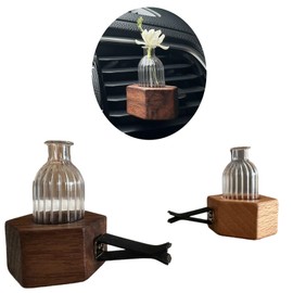 VERYZYLULU 2 Pcs Car Vent Clip Holder with Glass Propagation Vase - for Live Succulent Plants, Universal Auto Interior Aesthetic Decor (Black Walnut + Beech Wood)