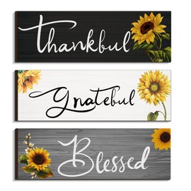 3 Pcs Sunflower Gifts Sunflowers Home Decor Thankful Grateful Blessed Wall Decor Sunflower Kitchen Decor Rustic Farmhouse Sunflower Hanging Wall Signs for Fall Thanksgiving Christmas