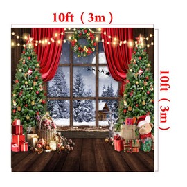 AIIKES 10x10FT Christmas Backdrop Winter Christmas Backdrop for Photography Merry Xmas Tree Window Retro Wood Backdrop Holiday Family Party Decorations Photo Studio Props 12-636