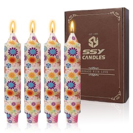 7 inch Short Candle Floral Candle Sticks Printed Candlestick Handmade Unscented Taper Candle 4 Pack Sunflower Tapered Candles for Home Dinner Wedding Holiday