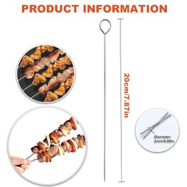 20 PCS BBQ Metal Skewers Stainless Steel,air Fryer skewers 7.87''/20cm Reusable Kebab Skewers for Kebabs, Grilling, Oven, and BBQ - Durable & Reusable﻿